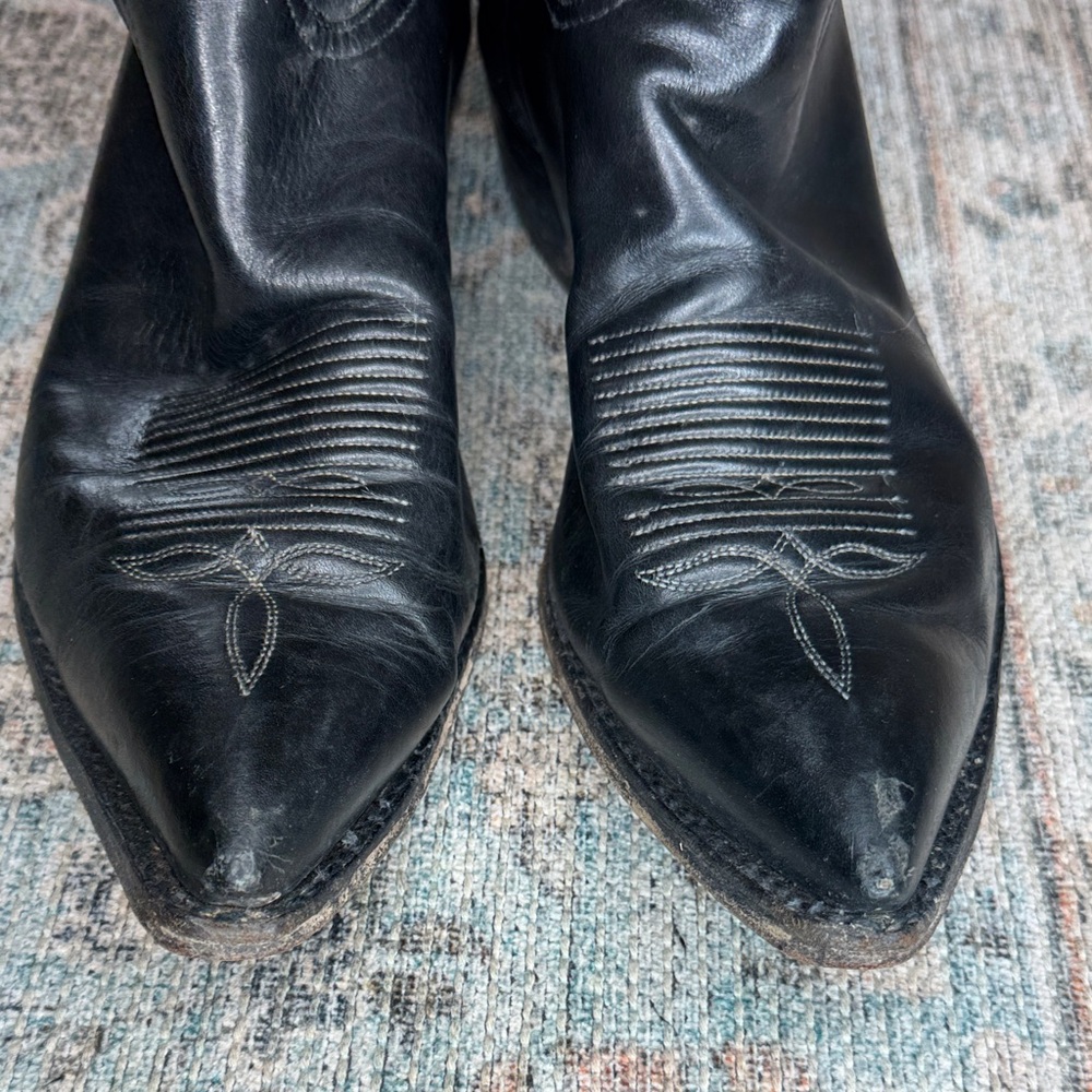 Tony Lama 6924 Men’s Black Leather Boots Vintage Western Cowboy Pointed Toe 11D - Picture 7 of 17
